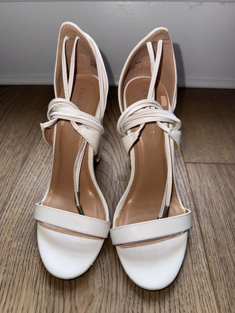 Charles Albert White Leather Wrap-Ankle Heeled Sandals